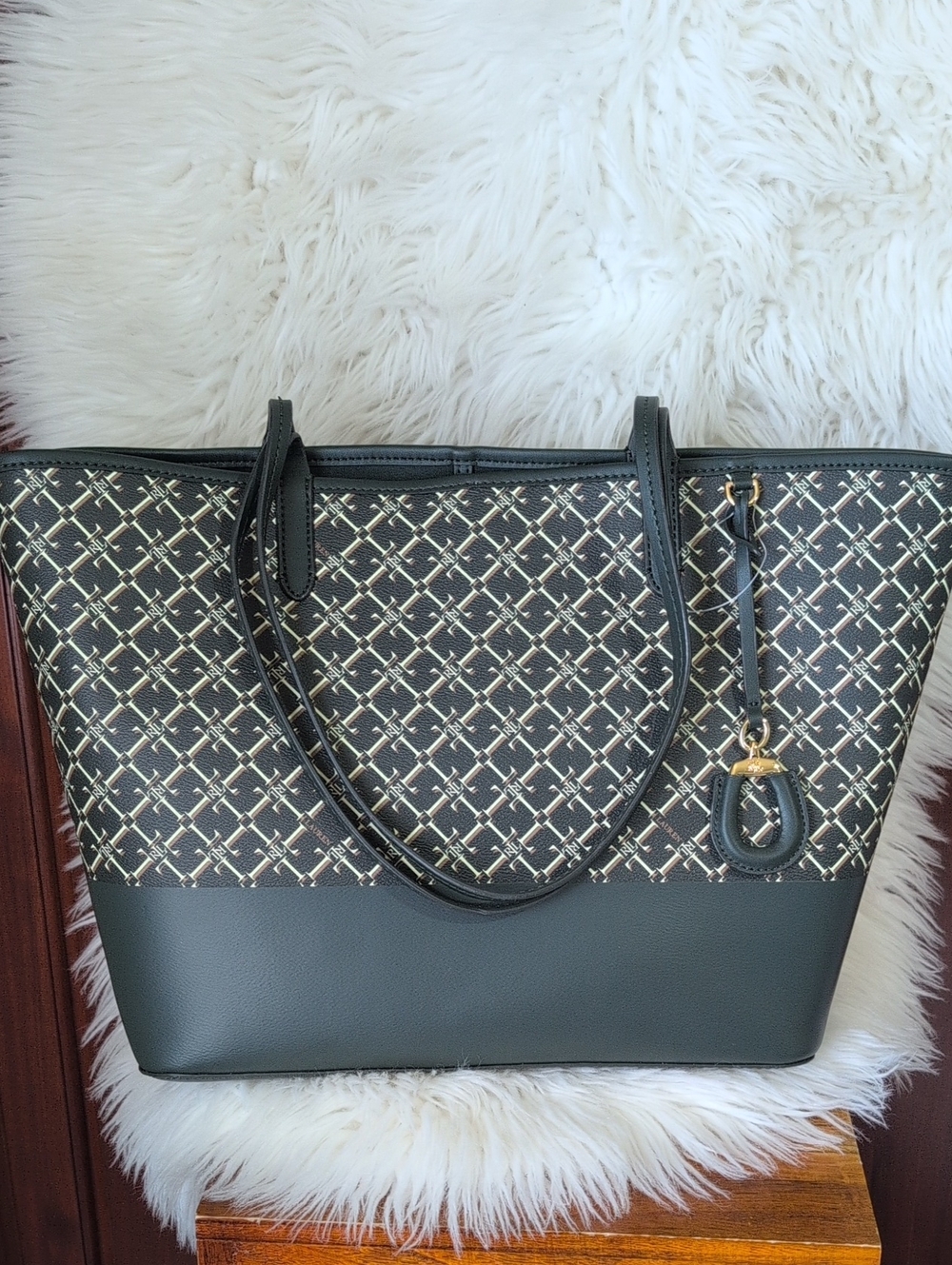 Lauren Ralph Lauren Collins 32 Racing Green Logo Tote Bag